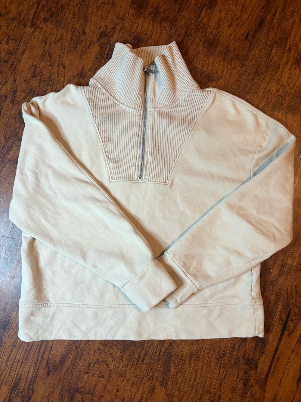 Athleta Women's Cream Half-Zip Ribbed Funnel Sweatshirt